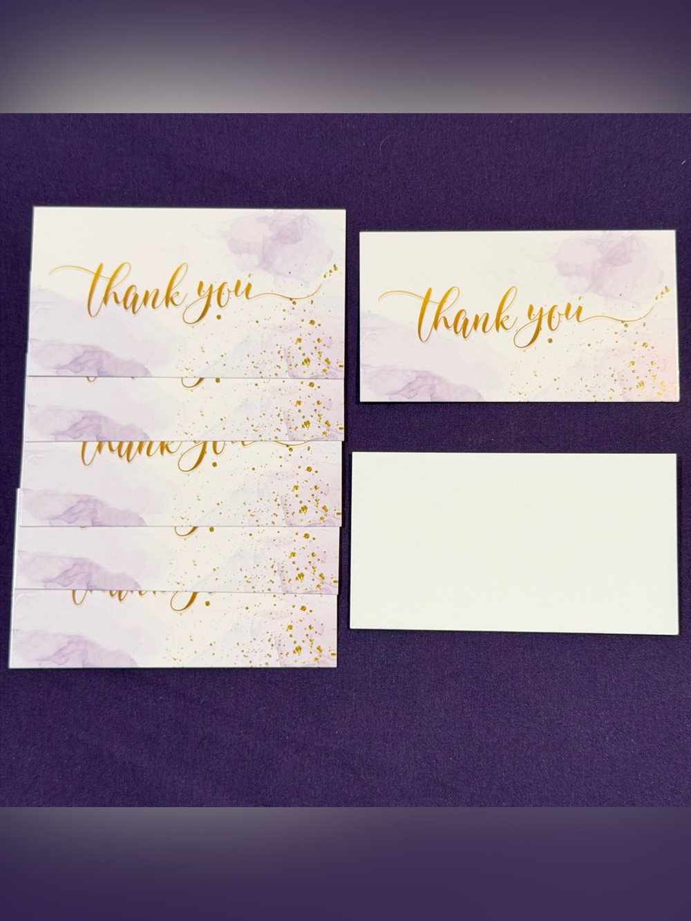 25 Elegant Purple & Gold "Thank You" Note Cards - Premium Pack